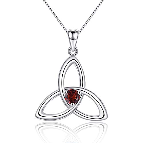 JIANGXIN Celtic pendant Granat Keltischer Knoten Anhänger Damen Kette 925 Sterling Silber Good Luck Vintage Love Herz Irish Celtics Halskette Schmuck für Frauen Mädchen von JIANGXIN