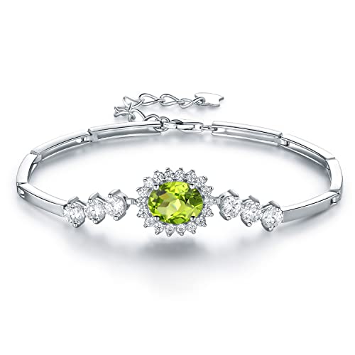 JIANGXIN Damen Armbänder 925 Sterling Silber Verstellbar Funkeln Peridot Prinzessin Diana Armband Frauen Schmuck Geschenke für Mama Frau Mädchen mit exquisiter Geschenkbox von JIANGXIN