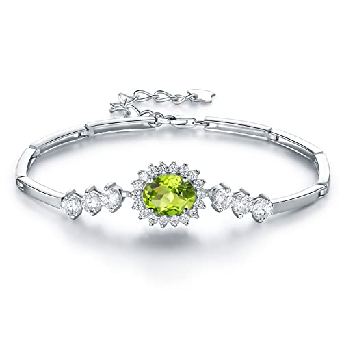 Damen Armbänder 925 Sterling Silber Verstellbar Funkeln Peridot Prinzessin Diana Armband Frauen Schmuck Geschenke für Mama Frau Mädchen mit exquisiter Geschenkbox von JIANGXIN