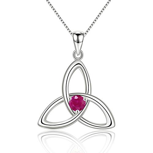 Damen Kette Halskette 925 Sterling Silber Rubin Trinity Keltischer Knoten Irische Unendlichkeit Endlose Liebe Silberkette Ketten Muttertagsgeschenk Kette Anhänger Geschenke für Mama von JIANGXIN