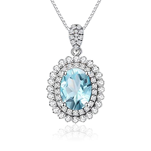 JIANGXIN Luxur 925 Sterling Silber Anhänger Kette Damen Halskette Prinzessin Diana Kate Edelstein Design Birthstone Aquamarin 40-45cm Verstellbar Ketten Mit Exquisite SchmuckBox von JIANGXIN