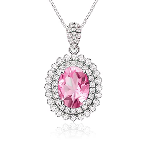 JIANGXIN Luxur 925 Sterling Silber Anhänger Kette Damen Halskette Prinzessin Diana Kate Edelstein Design Birthstone RosaTurmaline 40-45cm Verstellbar Ketten Mit Exquisite SchmuckBox von JIANGXIN