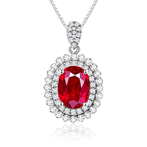 JIANGXIN Luxur 925 Sterling Silber Anhänger Kette Damen Halskette Prinzessin Diana Kate Edelstein Design Birthstone Rubin 40-45cm Verstellbar Ketten Mit Exquisite SchmuckBox von JIANGXIN