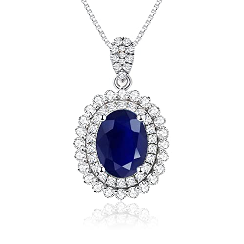 JIANGXIN Luxur 925 Sterling Silber Anhänger Kette Damen Halskette Prinzessin Diana Kate Edelstein Design Birthstone Saphir 40-45cm Verstellbar Ketten Geschenkverpackung von JIANGXIN