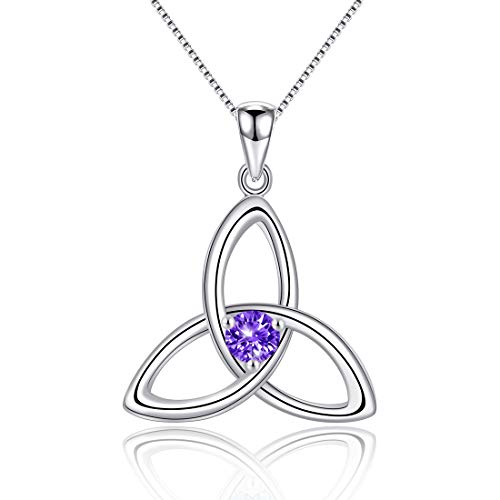 JIANGXIN Keltische Halskette lila Amethyst Damen 925er Sterling Silber Anhänger Halskette für Frauen,Glücksbringer Celtic pendant Kettenlänge 40 + 5CM Geschenk Verpackung von JIANGXIN