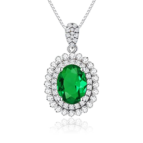 JIANGXIN Luxur 925 Sterling Silber Anhänger Kette Damen Halskette Prinzessin Diana Kate Edelstein Design Birthstone Smaragd 40-45cm Verstellbar Ketten Geschenkverpackung von JIANGXIN