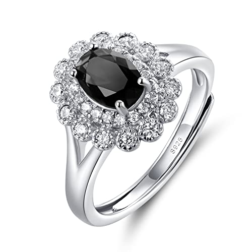 Silber ringe 925 frauen Verstellbar Princess Diana Schwarze Achat öffnung Damen 925 Sterling Silber Ring Prinzessin Diana Kate Middleton Edelstein Trauringe von JIANGXIN