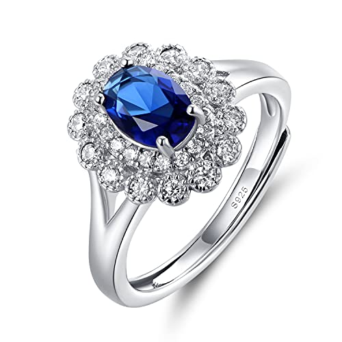 Verstellbar Silberring Damen 925 Sterling Silber Ring öffnung Prinzessin Diana Kate Ring mit Saphir Geschenke für Fraun/Party/Jahrestag/Geburtstag/Verlobung von JIANGXIN