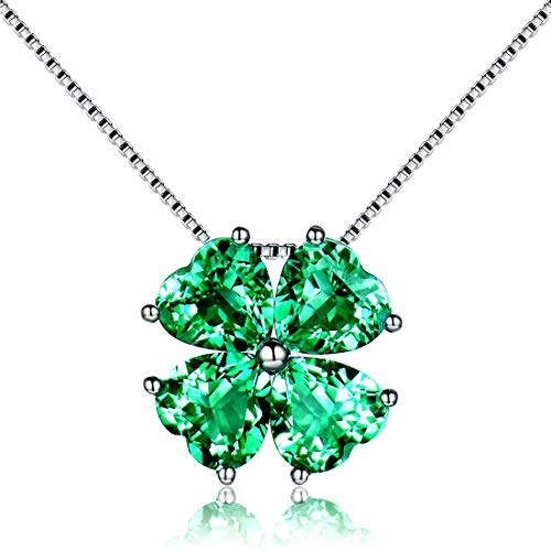 JIANGXIN Vierblättriges kleeblatt Herz Kette Damen 925 Sterling Silber Anhänger 45cm Kettenlänge Geschenk für Damen Halskette Glücksbringer Lucky clover Synthetischen Grün Smaragd von JIANGXIN