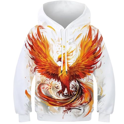 JIANGY Phönix Pullover 3D Sweatshirts Kapuzenpullover Kinder Junge Mädchen Langarm Hoodie Kapuzenjacke Mit Taschen 11-13Y von JIANGY