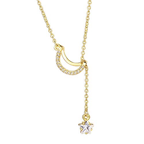JIANGYUE Damen Halskette Stern aus 18 Karat Vergoldet Mond Halskette Anhänger Schmuck Geschenke für Damen Mädchen von JIANGYUE