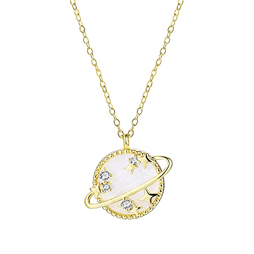 JIANGYUE Halskette Damen Gold Kette Mond Stern Zirkonia Planet Anhänger Kette Schmuck Geburtstags Geschenk für Frauen/Mama/Freundin/Frau von JIANGYUE