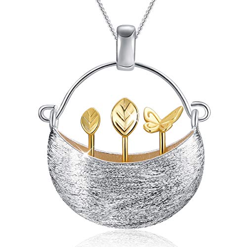 ✦ Geschenke für Frauen ✦Springlight Kette für Damen S925 Sterling Silber Kette mit Anhänger Mein Kleiner Garten Design Anhänger,Handgemachte Schmuck Personalisierte Geschenk für Sie.（Gold） von Lotus Fun