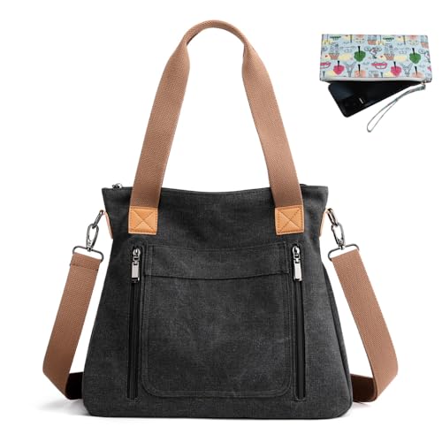 JIANLINST Damen Canvas Handtasche Umhängetaschen Crossbody Taschen Vintage Taschen Multifunktionale Groß Hobo Bag für Schule Lässige Reisen Schwarz von JIANLINST