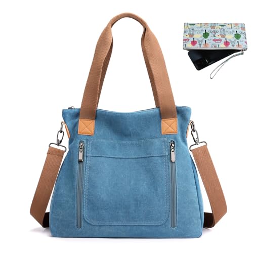 JIANLINST Damen Canvas Handtasche Umhängetaschen Crossbody Taschen Vintage Taschen Multifunktionale Groß Hobo Bag für Schule Lässige Reisen blau von JIANLINST