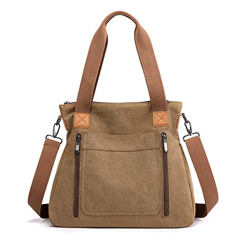 JIANLINST Damen Canvas Handtasche Umhängetaschen Crossbody Taschen Vintage Taschen Multifunktionale Groß Hobo Bag für Schule Lässige Reisen braun von JIANLINST