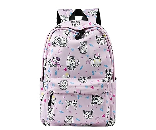 JIANLINST Mädchen Schulrucksack Jungen Teenager Schultasche Wasserdicht Nylon Rucksack Damen Schulranzen Freizeitrucksack Laptop Tasche Rosa Katze von JIANLINST