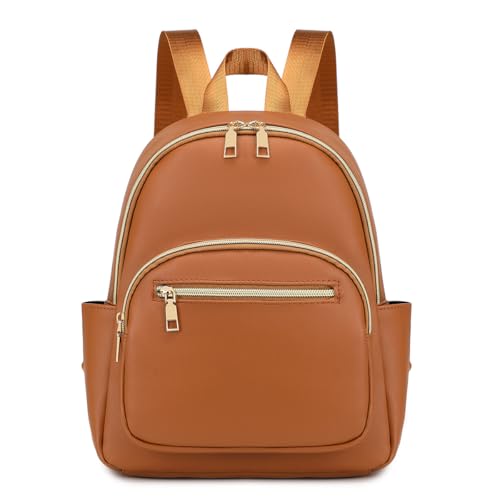 JIANLINST Rucksack Damen Klein PU Leder Cityrucksack Mini Rucksacktasche Wasserdicht Tagesrucksack Frauen Kleiner Tasche Daypack Braun von JIANLINST