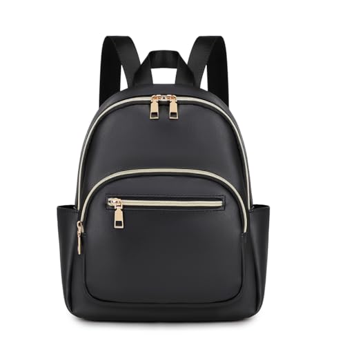 JIANLINST Rucksack n Klein PU Leder Cityrucksack Mini Rucksacktasche Wasserdicht Tagesrucksack Frauen Kleiner Tasche Daypack (Schwarz) von JIANLINST