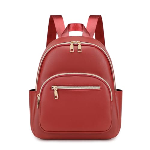 JIANLINST Rucksack Damen Klein PU Leder Cityrucksack Mini Rucksacktasche Wasserdicht Tagesrucksack Frauen Kleiner Tasche Daypack Weinrot von JIANLINST