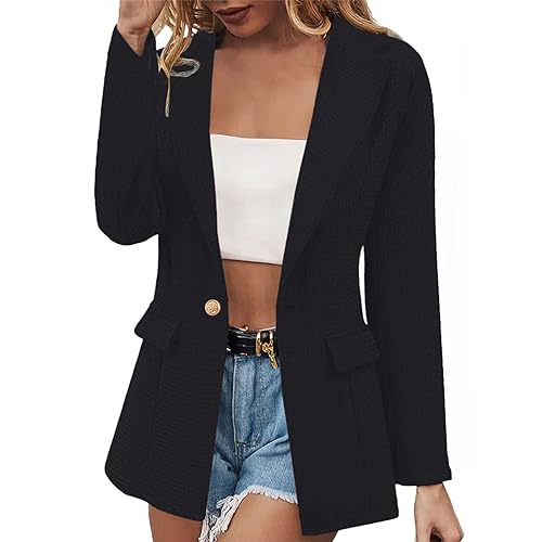 JIANROU Damen Blazer Elegant Business Revers Blazer,Moderne Blazer Schöne Blazer Trachtenstrickjacke Damen Grau Longstrickjacken Damen Bomberjacke Bordeaux Blazer Schwarz Gold von JIANROU