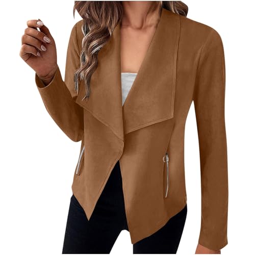 JIANROU Damen Blazer Jacke Langarm Knopfleiste Blazer Outwear,Strickjacke Damen Rundhals,Wickelblazer,Lange Strickjacke Damen,Dünne Lange Strickjacke Damen,Blazer Tweed von JIANROU