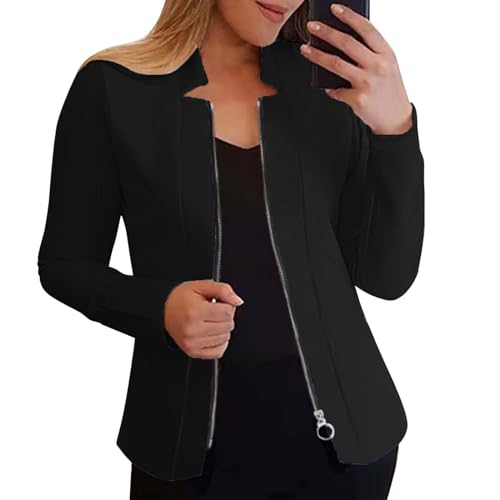 JIANROU Damen Elegant Langarm Blazer Büro Jacke,Bomberjacke Rot Damen Hose Mit Blazer Damen Long Cardigan Grün Cardigan Grün Glitzer Blazer Silber Doppelreihiger Blazer von JIANROU