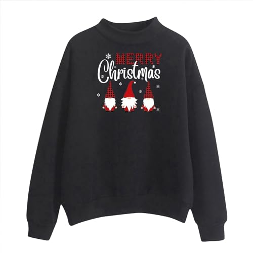 JIANROU Damen Weihnachts Rundhals Pullover Langarmshirt Xmas Pulli,Sweatshirt Damen Weihnachten Druck Weißer Rollkragenpullover Weihnachts Hemd Pullover Weihnachtspullover von JIANROU