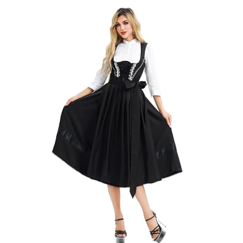 JIANROU Dirndl Damen Midi Trachtenkleid Dirndelkleider Oktoberfest Kostüm Party Dirndl Mit Spitzenbluse Retro Dirndlkleid von JIANROU