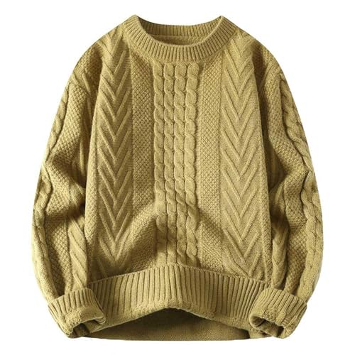 JIANROU Herren Strickpullover Langarm Winter Pulli Langarmshirt,Wolle Pullover Weihnachtspullover Herren Wolle Fleecepullover Retro Zopfpullover Dünner Pullover Weihnachtspulli von JIANROU