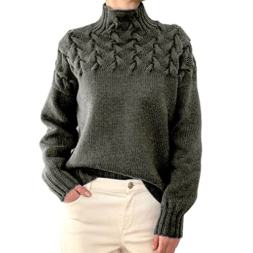 JIANROU Pullover Damen Sweatshirt Langarmshirt Oberteile Stricken Pulli Langarm Lässig Winterpulli Basic Langer Oversize Pullover Herbst Winter Bequem Sweater von JIANROU
