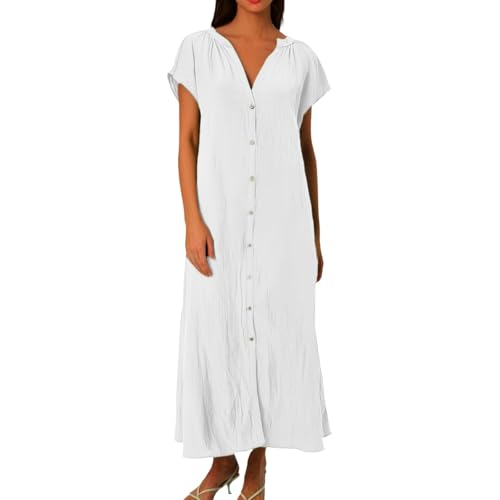 JIANROU Sommerkleid Damen Kleid Sommer Festliche Freizeit Strandkleid Wickelkleid Kurzarm Lässig Kleider Kleid Neckholder Lang Tunika Sommerkleider von JIANROU