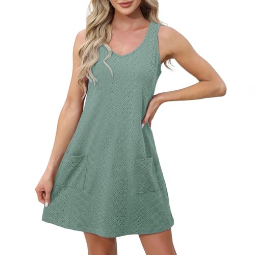 JIANROU Sommerkleider Damen Strandkleid Leichte Lässige Boho Kleid Ärmellos Damen Sommerkleid Freizeitkleid Sommer Elegant Musselin Kleid Bequem Atmungsaktiv Kleid Damen Sommer Midi von JIANROU