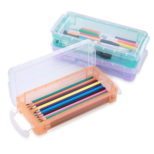 JIANTA 3 Stück Stapelbare Stiftebox 3 Farben Bürobedarf Organizer, durchsichtige Bleistiftboxen Stifte Aufbewahrung Stiftköcher von JIANTA