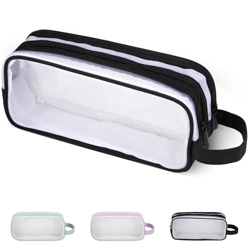 JIANTA Federmäppchen Groß Durchsichtig Federtasche Schwarz mit 2 Fächern für Erwachsene Mädchen Jungen Mäppchen mit Reißverschluss Etui Schule Stiftetasche Pencil Case Schulsachen von JIANTA