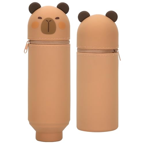 JIANTA Kawaii Federmäppchen Capybara, Niedliche Federmäppchen aus weichem Silikon, Mäppchen Capybara Schlampermäppchen und Stifteköcher 2 in 1 für Schule Studenten - Capybara von JIANTA