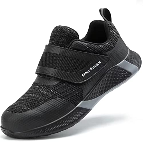 ISOOUS Sicherheitsschuhe Herren Leicht Arbeitsschuhe Damen mit Stahlkappe Sportlich rutschfeste Atmungsaktiv Schutzschuhe Schwarz 40 von ISOOUS