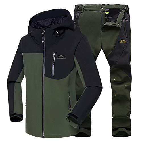 JIANYE Softshelljacke Herren Softshell Hose Set Winter Outdoor Atmungsaktiv Trekking Hose, Army green + army green, L von JIANYE