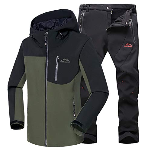 JIANYE Softshelljacke Herren Softshellhose Winter Set Outdoor Wanderjacke Wanderhose Atmungsaktiv Funktionsjacke Trekkinghose Armee-Grün+Schwarz XL von JIANYE