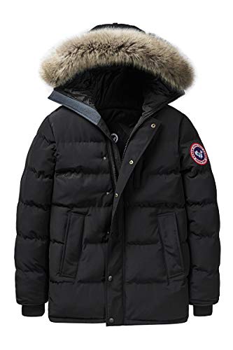 JIANYE Winterjacke Herren Winterparka Gefüttert Warme Parka Jacke Outdoor Winddicht Parka Winter mit Kapuze Schwarz 2XL von JIANYE