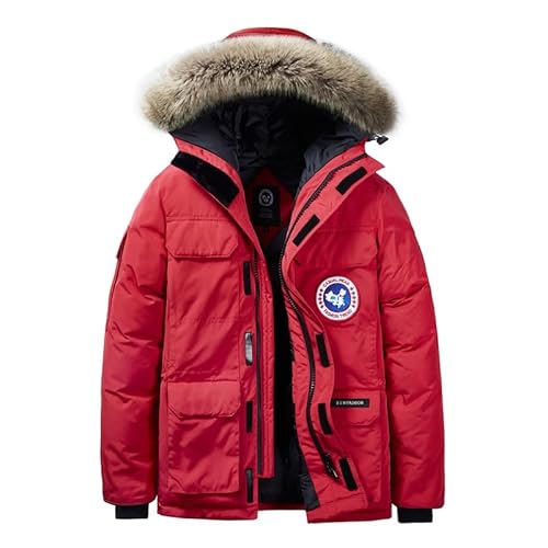 MEYOCEYO Winterparka Herren Parka Jacke Gefüttert Winterjacke Warme Jacke Outdoor Kapuzenjacke Winddicht Parka Rote 3XL von MEYOCEYO