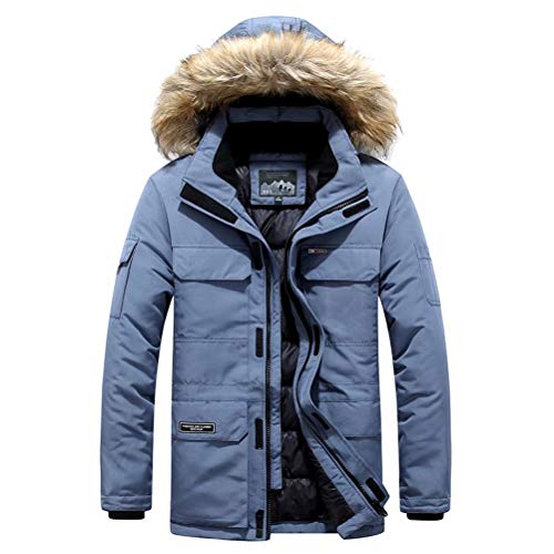 Winterparka Herren Winterjacke Gefüttert Parka Jacke Warme Wintermantel Outdoor Parka mit Kapuze Jacke Blau M von MEYOCEYO