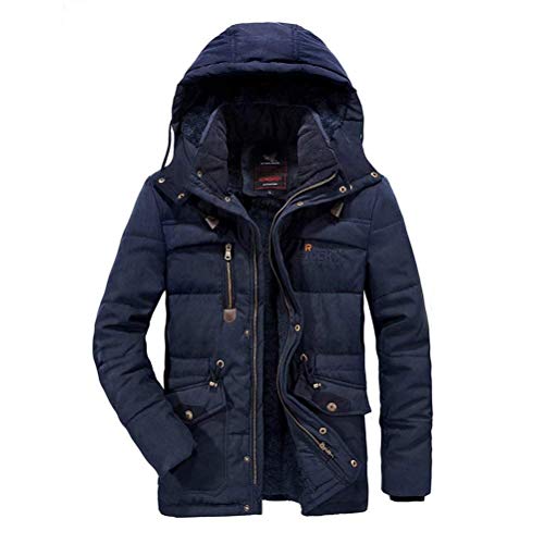 MEYOCEYO Winterparka Herren Wintermantel Gefütterte Parka Jacke Outdoor Winterjacke Warme Parka mit Kapuze A Marineblau 3XL von MEYOCEYO