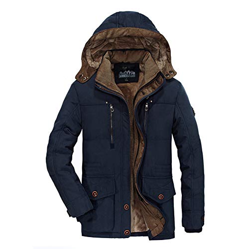 MEYOCEYO Winterparka Herren Wintermantel Gefütterte Parka Jacke Outdoor Winterjacke Warme Parka mit Kapuze Marineblau 4XL von MEYOCEYO