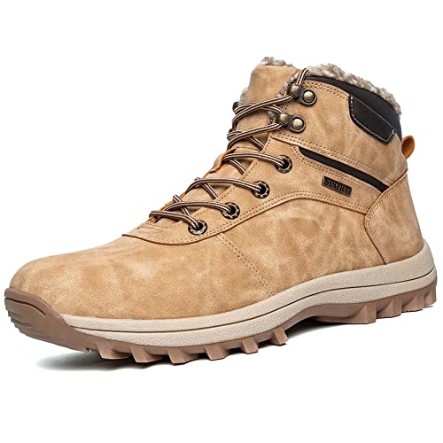 JIANYE Winterschuhe Herren Damen Warm Gefüttert Winterstiefel Wasserdicht Outdoor Trekkingschuhe Gr.36-48 Khaki 44 von JIANYE