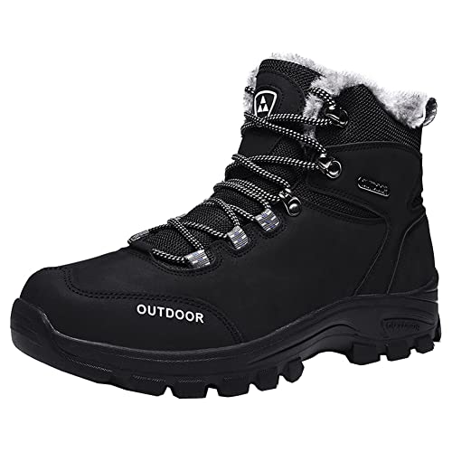 SPSHOOS Winterschuhe Herren Warm Gefütterte Trekking Wander Stiefel Wasserdicht Winterstiefel Rutschfest Wanderschuhe Schwarz 44 von SPSHOOS