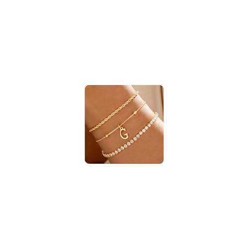 JIAOGE Goldene Armbänder für Damen und Mädchen – zierliches Goldarmband, stapelbares Schmuck-Set, personalisierte Initialen-Armbänder, niedlich, verstellbar, Seil, Boxkette, Tennis-Armbänder JIAOGE Goldene Armbänder für Damen und Mädchen – zierliches Goldarmband, stapelbares Schmuck-Set, personalisierte Initialen-Armbänder, niedlich, verstellbar, Seil, Boxkette, Tennis-Armbänder von JIAOGE