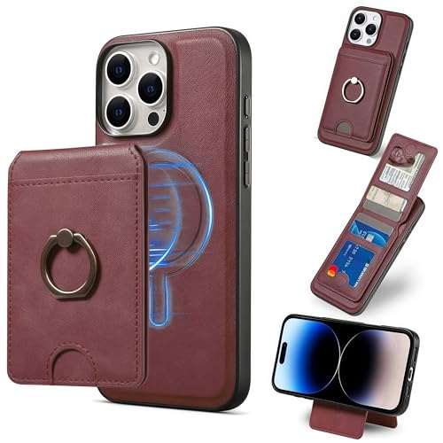 JIAONASHIJIA passend für MagSafe iPhone 14 Pro Max Hülle-Leder Magnet Wallet-RFID-blockierend-2 in 1 Abnehmbarer Kartenhalter-Stoßfestes Cover-Ständer-ID-Fenster.Rot JIAONASHIJIA passend für MagSafe iPhone 14 Pro Max Hülle-Leder Magnet Wallet-RFID-blockierend-2 in 1 Abnehmbarer Kartenhalter-Stoßfestes Cover-Ständer-ID-Fenster.Rot von JIAONASHIJIA