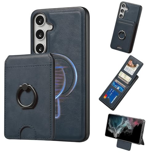 JIAONASHIJIA passend für Samsung Galaxy A16 Hülle-Leder Magnet Wallet-RFID-blockierend-2 in 1 Abnehmbarer Kartenhalter-Stoßfestes Cover-Ständer-ID-Fenster.Blau von JIAONASHIJIA