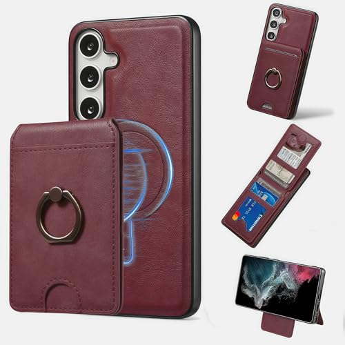 JIAONASHIJIA passend für Samsung Galaxy A55 Hülle-Leder Magnet Wallet-RFID-blockierend-2 in 1 Abnehmbarer Kartenhalter-Stoßfestes Cover-Ständer-ID-Fenster.Rot von JIAONASHIJIA
